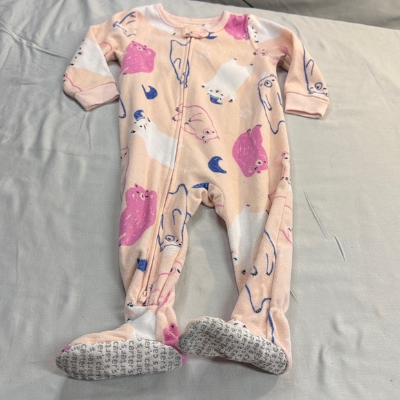 Carter's - 12M - Pink and White Fleece Onesie/Sleeper with Animal Print - Picture 1 of 4